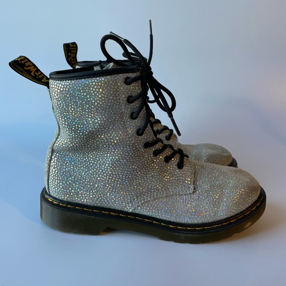 Dr. Martens Shoes - Size 6 Women's Dr. Martens 1460 Metallic Lace Up Boots Silver Suede